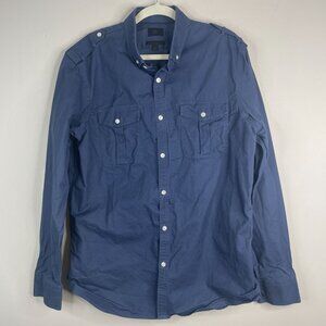 Banana Republic Military Button Shirt Mens Large Slim Steel Blue Pockets Rugged